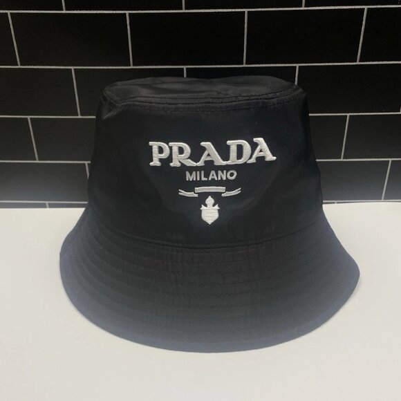 PRADA Black Drill Bucket Hat Milano Logo Embroidered - Picture 1 of 7